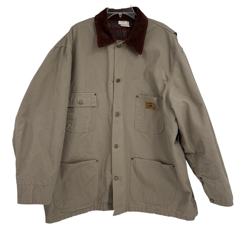Vintage 90s Duxbak Canvas Chore Barn Jacket Coat Size XXL Tan Hunting Lined